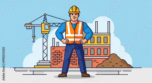 Construction Worker Standing Confidently on Site.