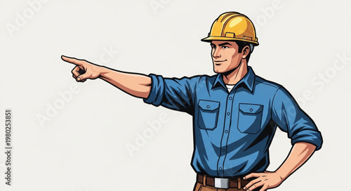 Construction Worker Pointing Directing Onsite Team.