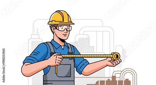 Construction worker measuring with tape measure.