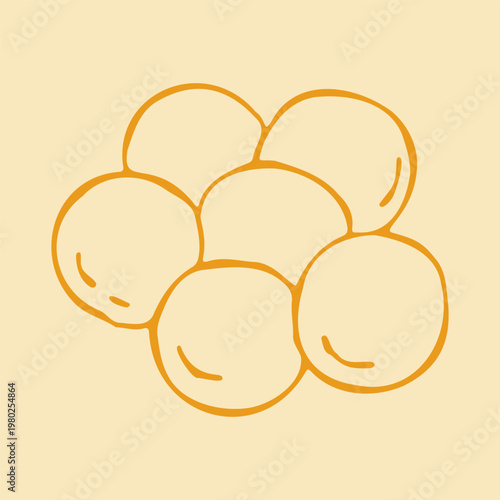 Hand drawn vector illustration of small soft mozzarella cheese balls for salad or appetizer. Artistic doodle graphic of fresh dairy product for Italian cuisine and healthy food concepts