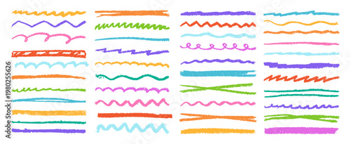 Εκτύπωση καμβά Chalk and crayon highlight set with hand drawn scribbles, zigzags, underlines brush strokes