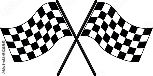 Black and white checkered racing flags silhouette isolated on transparent background