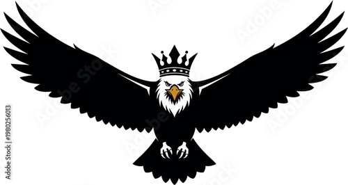 Majestic eagle silhouette with crown isolated on transparent background