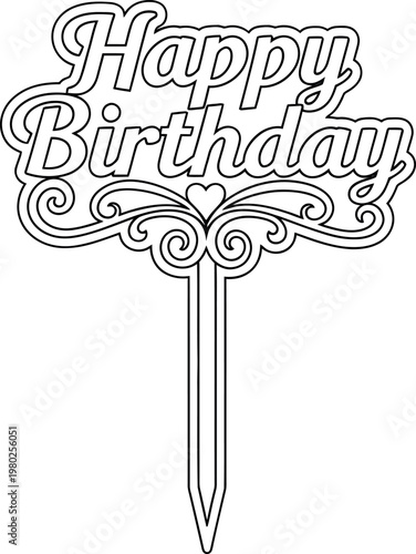 Happy birthday silhouette cake topper isolated on transparent background