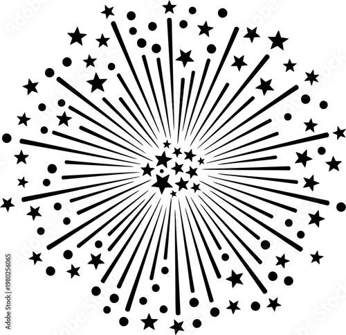 Black silhouette of exploding fireworks isolated on transparent background