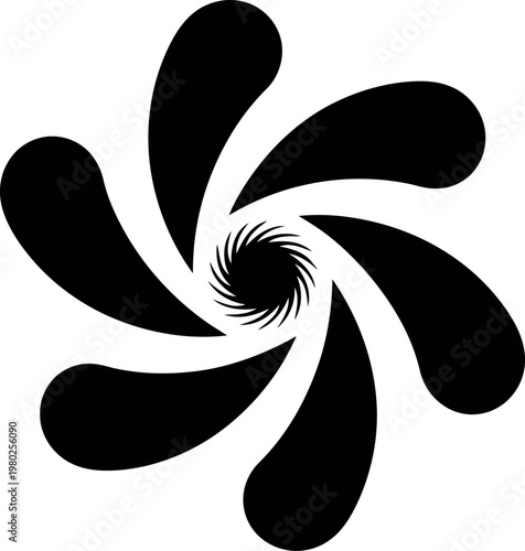 Black spiral silhouette isolated on transparent background abstract floral design