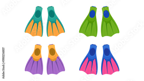 Colorful cartoon snorkeling flippers set for underwater activities