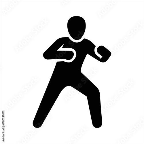 Black silhouette of a person in a fighting stance ready for action.