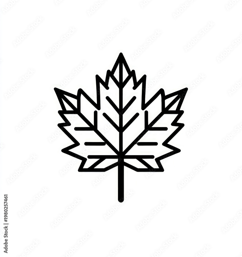 Obraz premium Simple black line art maple leaf icon on a clean white background