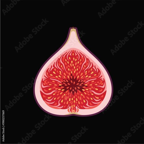 Pixel Art Half Fig Isolated On Black Background Vintage Retro Style