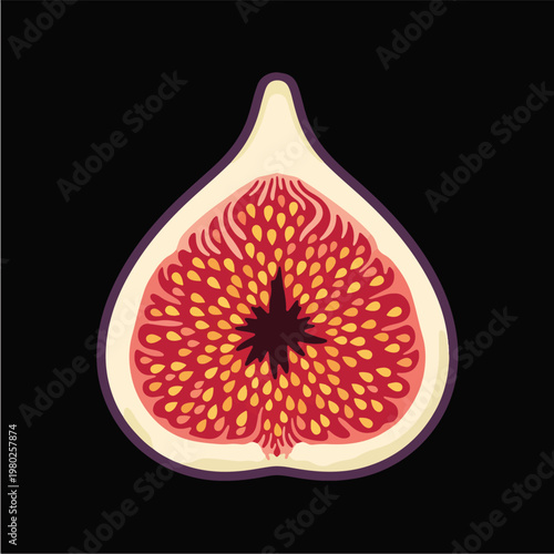 Pixel Art Half Fig Showing Seeds Cross Section On Black Background