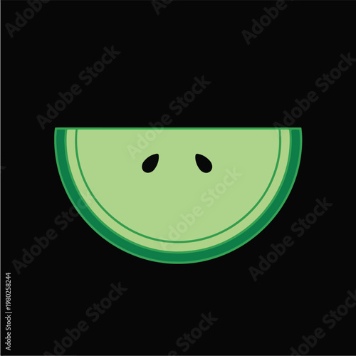 Pixel Art Half Green Apple Slice Isolated On Black Background Flat Vector Icon