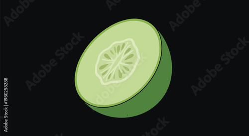 Pixel Art Half Green Melon On Black Background Isolated Object Vector