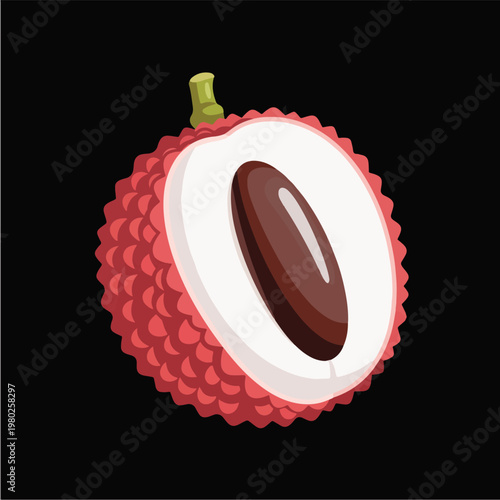 Pixel Art Half Lychee Isolated On Black Background Isolated Object