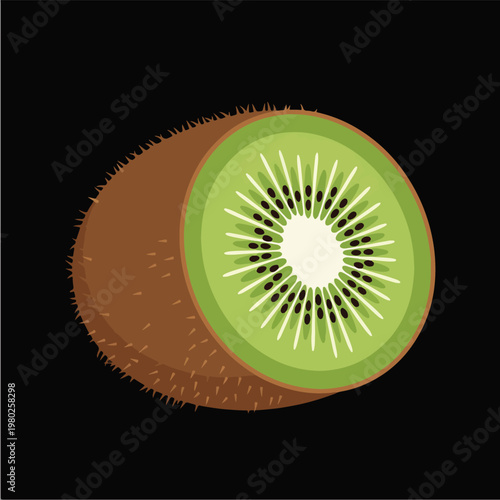 Pixel Art Half Kiwi Fruit Isolated On Black Background Design