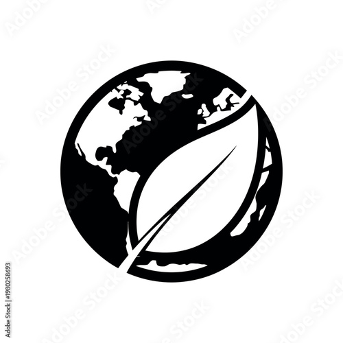 Black Earth Globe With Leaf Overlay Icon planet world
