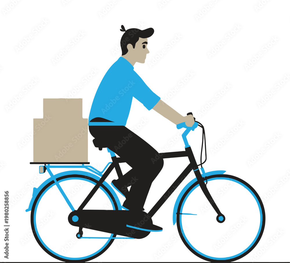 Fototapeta premium Delivery Man Riding Bicycle Vector EPS on Transparent Background