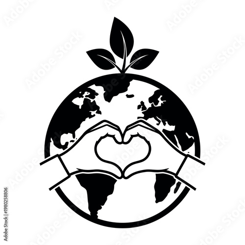 Earth Planet With Hands Forming Heart And Leaves Icon
