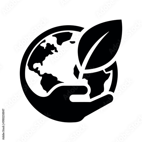 Hand holding planet earth with a leaf icon globe
