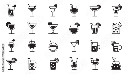 Set of cocktail icons collection.