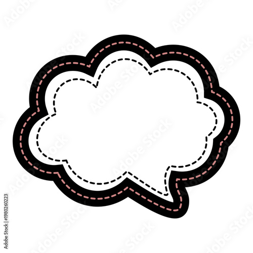 Hand drawn cloud shaped thought bubble featuring a black stitched outline style perfect for creative comic storytelling and expressive digital graphic designs.