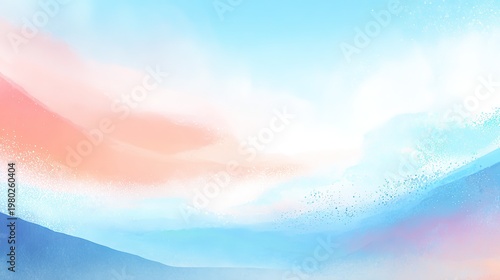Abstract Pastel Background Sky Blue Peach Blurred Mountain Range White Background No Shadows Dreamy Cute Vector Illustration Watercolor Digital Art