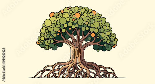 Pixel Art Orange Tree With Deep Roots Vector Illustration