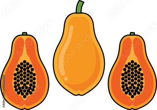 Pixel Art Papaya Tropical Fruit Illustration Isolated on White Background
