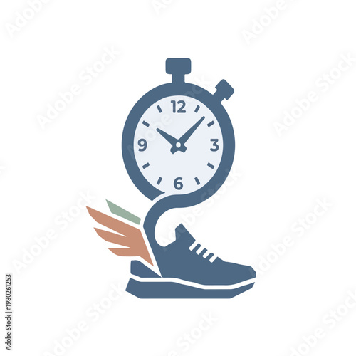 Slate Blue Stopwatch Winged Running Shoe Agile Logo Vector