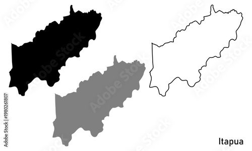 Map of Itapua Department, a region in Paraguay. Map in black, gray, and outline
