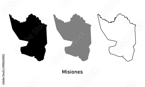 Map of Misiones Department, a region in Paraguay. Map in black, gray, and outline