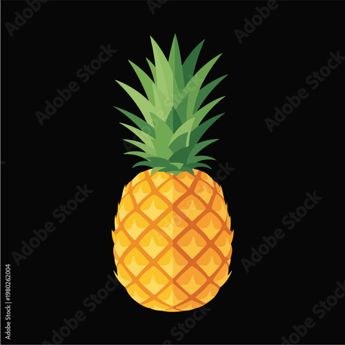 Pixel Art Pineapple Minimal Illustration Isolated Object Black Background