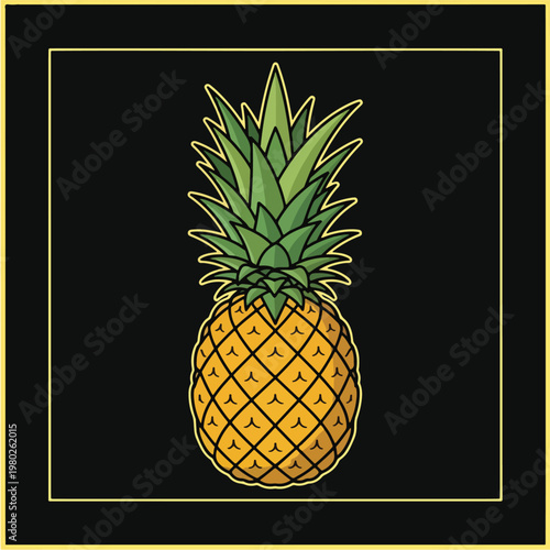 Pixel Art Pineapple On Black Background Minimal Illustration Vector