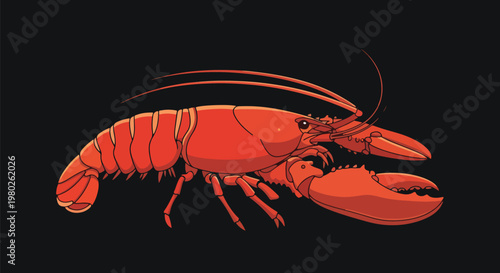 Red Pixel Art Lobster Isolated On A Black Background Design Vector