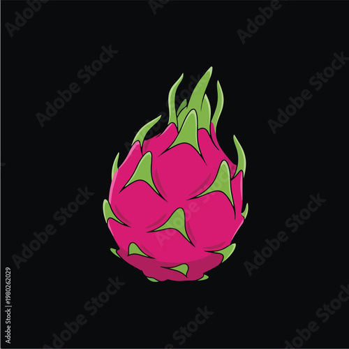 Pixel Art Pink Dragon Fruit Isolated On Black Background