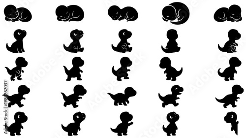 Cute dinosaur silhouettes in different poses for children's designs