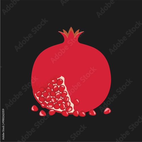 Red Pomegranate Pixel Art Isolated Vector On Black Background