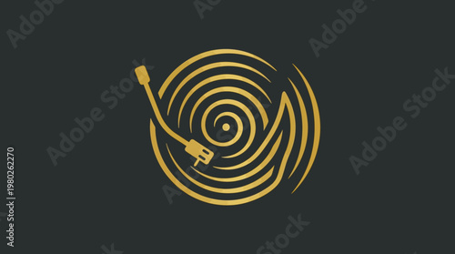 Abstract Gold Turntable Logo Design on Dark Gray Background