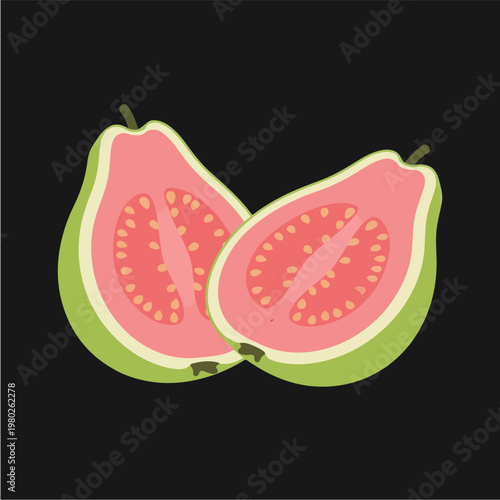 Pixel Art Pink Guava Halves Isolated Object Over Black Background