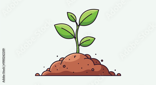 Pixel Art Plant Seedling Growing In Brown Soil On Light Background