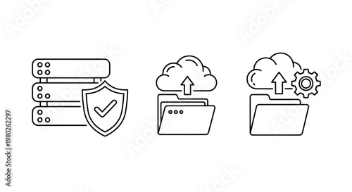 Data security and cloud storage concepts with servers and encrypted folders.