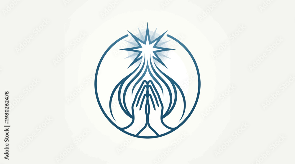 Naklejka premium Abstract Prayer Hands with Star Symbol