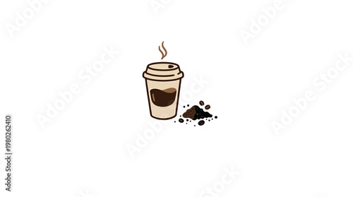 Cartoon Coffee Cup with Coffee Grounds