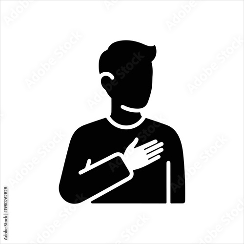 Man with hand on chest showing respect or sincerity.