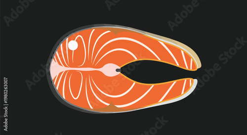 Salmon Steak Vector Illustration Fresh Orange Fish Cut Isolated On Dark