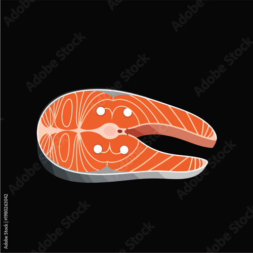 Pixel Art Style Raw Salmon Steak Isolated Object On Black Background
