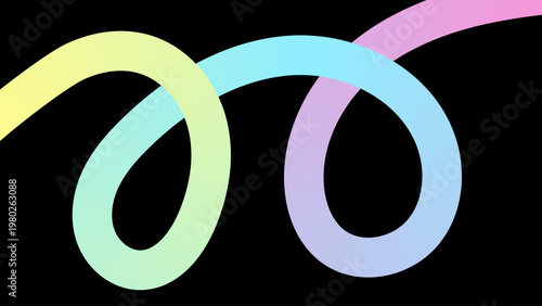 抽象背景 パステルカラーの曲線ラインデザイン ブラック背景に絡み合うスワッシュが印象的なバナー・広告用ベクター素材 / Abstract background pastel colorful curved lines on black swash flowing design for banner vector
