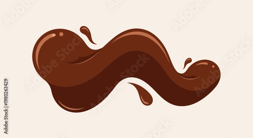 Abstract Liquid Chocolate Wave Splash with Droplets on Cream Background