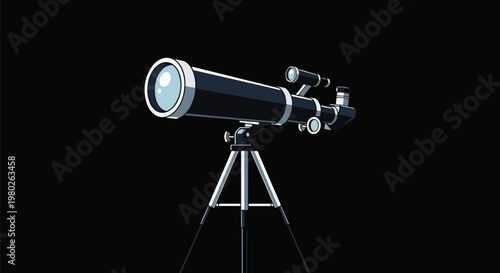 Pixel Art Telescope On Tripod Isolated On Black Background Vector