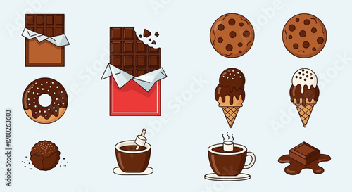 Assorted Chocolate Desserts Collection - Icons and Illustrations